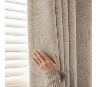 ANAZOZ Curtain Grommets for Drapes, 2 x 54W x 90H inch,Drapes Blackout Bedroom 2 Panel Solid Color with Jacquard Pattern Curtain for Study Room Windows Beige Light Khaki