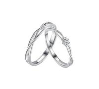 ANAZOZ Customize Promise Rings Men and Women 925 Sterling Silver, Interweave with Cubic Zirconia, Adjustable Wedding Rings for Women and Men Silver