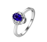 ANAZOZ Engagement Rings Band for Women Oval with 0.5ct Created Sapphire and Moissanite, 18 ct White Gold Women Ring, Silver Blue, Size H 1/2