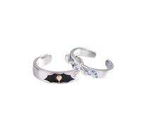 ANAZOZ Engagement Rings for Couple Personalized Sterling Silver, Geometric, Silver Black Rings for Her and Him Adjustable