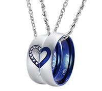 ANAZOZ Engraved Rings for Couples,Heart Necklace Stainless Steel Puzzle Engrave with I Love You Width 6mm Wedding Ring for Him and Her