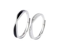 ANAZOZ Eternity Ring for Women and Men 925 Sterling Silver, Interweave with Cubic Zirconia, Adjustable Eternity Ring Silver Black for Him and Her