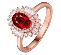 ANAZOZ Eternity Wedding Rings for Women Flower and Oval with 1.1ct Created Ruby and Moissanite, Ring Bands 18ct Rose Gold Women, Rose Gold, Size L 1/2