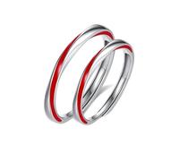 ANAZOZ Men and Women 925 Sterling Silver Promise Ring, Round with Red Line, Adjustable Wedding Ring Silver Red for Him and Her