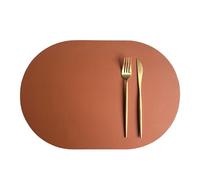 ANAZOZ Placemats Set 6 for The Table,Leather Placemats Non Slip 11.82 x 17.33 IN,Solid Color with Oval Orange Brown Black Placemats Set