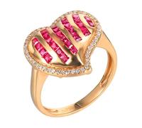 ANAZOZ Promises Rings for Women Heart Shape with 0.675ct Created Ruby and Moissanite, Ring 18K Rose Gold for Women, Rose Gold, Size T 1/2