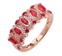 ANAZOZ Promises Rings for Women Marquise Shape with 0.59ct Created Ruby and Moissanite, Wedding Rose Gold Rings 9Karat Women, Rose Gold, Size J 1/2