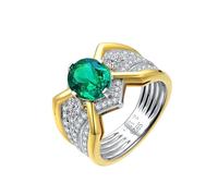 ANAZOZ Ring for Men Promise Ring Geometric and Oval with 2.13ct Created Emerald and Moissanite, Mens 18 Karat White Gold Rings, Silver Green, Size N 1/2