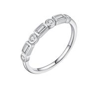 ANAZOZ Ring for Women for Wedding 2.5x4mm Rectangle with Moissanite, Engagement Ring 9 Carat White Gold for Women, Silver, Size R 1/2