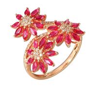 ANAZOZ Ring Wedding for Women Flowers with 1.1ct Created Ruby and Moissanite, Women 18 Karat Rose Gold Ring for Wedding, Rose Gold, Size T 1/2
