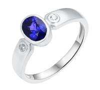 ANAZOZ Rings for Womens Eternity Oval with 1.25ct Created Sapphire and Moissanite, Ring White Gold 18K Wedding for Women, Silver Blue, Size Q 1/2