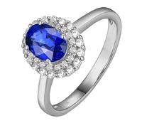 ANAZOZ Rings Wedding Bands Women Oval with 0.5ct Created Sapphire and Moissanite, Wedding Band Ring for Women 18ct White Gold, Silver Blue, Size W 1/2