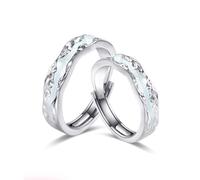 ANAZOZ Sterling Silver Couple Personalized Engagement Ring, Geometric with Noctilucent, Silver Adjustable Engagement Ring for Men and Women