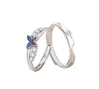 ANAZOZ Sterling Silver Men and Women Eternity Ring Personalised, Butterfly with Cubic Zirconia, Silver Mens and Womens Wedding Ring Adjustable