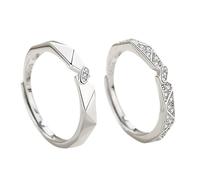 ANAZOZ Sterling Silver Men and Women Personalized Ring Promise, Geometric with Cubic Zirconia, Silver Him and Her Engagement Ring Adjustable