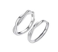 ANAZOZ Sterling Silver Wedding Rings for Men and Womens Customizable, Interweave with Cubic Zirconia, Silver Adjustable Wedding Ring for Him and Her