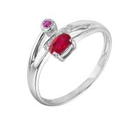 ANAZOZ Wedding Band Rings for Women 4 Prong Oval Shaped with 0.45ct Created Ruby and Moissanite, White Gold Rings 14 ct Women, Silver Red, Size N 1/2