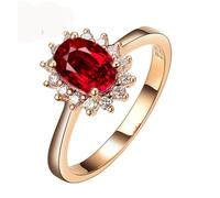 ANAZOZ Wedding for Women Ring Flower and Oval with 1ct Created Ruby and Moissanite, Engagement Ring 9 Carat Gold for Women, Gold Red, Size X 1/2