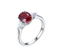 ANAZOZ Wedding Ring and Band for Women 4 Claw Oval with 2.21ct Created Ruby and Moissanite, Wedding Band White Gold 14K Women, Silver Red, Size Q 1/2