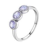 ANAZOZ Wedding Ring Band for Women 4x4mm Round with Created Amethyst, Engagement Ring 18 Carat White Gold for Women, Silver, Size J 1/2