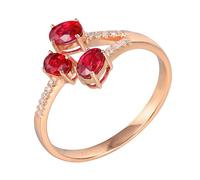 ANAZOZ Wedding Ring Bands for Women 4 Prong Oval Shaped with 0.85ct Created Ruby and Moissanite, Womens 18K Rose Gold Ring, Rose Gold, Size N 1/2