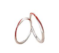 ANAZOZ Wedding Ring Couple 925 Sterling Silver, Round with Red Line, Silver Red Him and Her Promise Ring Adjustable