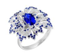 ANAZOZ Wedding Ring Women Flower with 1.5ct Created Sapphire and Moissanite, White Gold 18ct Rings for Women, Silver Blue, Size R 1/2