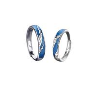 ANAZOZ Wedding Rings Engraved Personalized Women and Men Sterling Silver, Geometric with Cubic Zirconia, Adjustable Wedding Rings for Her and Him Silver Blue