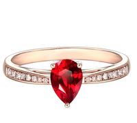ANAZOZ Wedding Rings for Women Band Water Drop with 0.5ct Created Ruby and Moissanite, Women 18ct Rose Gold Rings for Engagement, Rose Gold, Size I 1/2