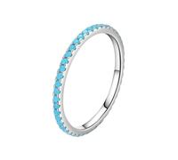 ANAZOZ Wedding Rings for Womens 1.4x1.4mm Round with Turquoise, Wedding Rings 9 Carat White Gold Women, Silver, Size S 1/2
