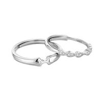 ANAZOZ Women and Men 925 Sterling Silver Wedding Rings Personalized, Geometric with Cubic Zirconia, Her and Him Silver Rings Adjustable