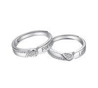 ANAZOZ Women and Men Eternity Rings Personalized 925 Sterling Silver, Letter Love and Heart with Cubic Zirconia, Silver Adjustable Engagement Rings for Him and Her