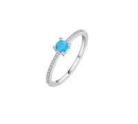 ANAZOZ Women Ring Eternity 4x4mm Round with Turquoise and Moissanite, Women 9K White Gold Rings, Silver, Size T 1/2