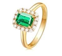ANAZOZ Women Ring Promise Rectangle with 0.6ct Created Emerald and Moissanite, Wedding Rings Gold 14 ct Women, Gold Green, Size O 1/2