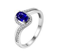 ANAZOZ Women Rings Anniversary Oval with 0.5ct Created Sapphire and Moissanite, Women's Rings 18ct White Gold, Silver Blue, Size U 1/2