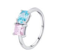 ANAZOZ Womens Anniversary Rings 5x7mm Oval and Square with Created Topaz and Crystal, Wedding Bands White Gold 9ct for Women, Silver, Size L 1/2