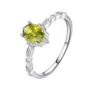ANAZOZ Womens Engagement Ring 5x7mm Oval with Created Peridot, Ring Promise White Gold 9ct for Women, Silver, Size K 1/2