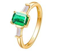 ANAZOZ Womens Engagement Wedding Rings Rectangle with 0.6ct Created Emerald and Moissanite, Wedding Rings 18 Carat Yellow Gold Women, Gold Green, Size X 1/2