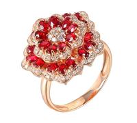 ANAZOZ Womens Eternity Band Ring Flower with 2.45ct Created Ruby and Moissanite, Engagement Rings Yellow Gold 18 Karat Women, Gold Red, Size I 1/2