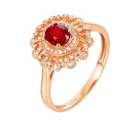 ANAZOZ Womens Eternity Rings Flower and Oval with 0.72ct Created Ruby and Moissanite, Wedding Bands 18 K Rose Gold Women, Rose Gold, Size T 1/2