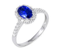 ANAZOZ Women's Promise Rings 4 Prong Oval Shaped with 1.3ct Created Sapphire and Moissanite, Eternity Ring White Gold 9ct for Women, Silver Blue, Size N 1/2