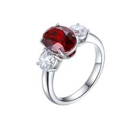 ANAZOZ Womens Ring Wedding 4 Claw Oval with 3.66ct Created Ruby and Moissanite, Engagement Ring White Gold 14 K Women, Silver Red, Size L 1/2