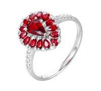 ANAZOZ Women's Rings Engagement Water Drop with 1.04ct Created Ruby and Moissanite, Wedding Rings 9 Carat White Gold for Women, Silver Red, Size X 1/2