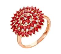 ANAZOZ Womens Wedding Band Flower with 1.86ct Created Ruby and Moissanite, Rings for Wedding Rose Gold 9 K for Women, Rose Gold, Size Q 1/2