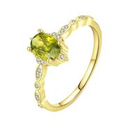 ANAZOZ Womens Wedding Ring 5x7mm Oval with Created Peridot, Ring Women Yellow Gold 9 ct, Gold, Size N 1/2