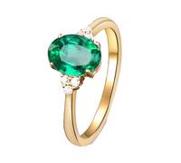 ANAZOZ Womens Wedding Rings 4 Prongs Oval with 1.25ct Created Emerald and Moissanite, Womens Rings 14 Karat Yellow Gold, Gold Green, Size H 1/2