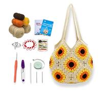 Anbaagsky Crochet kit for Beginners Sunflower Tote Bag Granny Square Crochet Tote Bag with Step-by-Step Video Tutorials Knitting Kit Beginner Crochet Kit for Adults