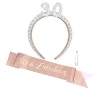 ANBALA 30th Birthday Decorations for Her, 30th Birthday Headband, 30 & Fabulous Birthday Sash and Pearl Pin
