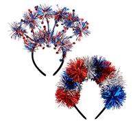 ANBALA 4th of July Headband Patriotic Hairband with Sparkling Blue Red Ribbon Stars Hair Decoration Cute Fourth of July Hair Hoop 2 Pcs
