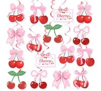 ANBALA Cherry Birthday Decorations She's The Cherry On Top Themed Party Decorations, Sweet Red and Pink Cherries Foil Swirls Ceilin for Birthday Baby Shower Wedding